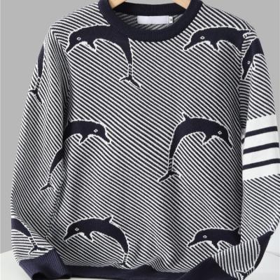 China 2022 Anti-wrinkle LOGO custom men sweater long sleeve gradient jacquard sweater knitted fashion men clothes knit sweater men for sale