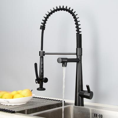 China Modern Hot And Cold Water Edge Kitchen Sink Mixer Tap Spring Loaded Matte Black Faucet With Pull Down Sprayer for sale