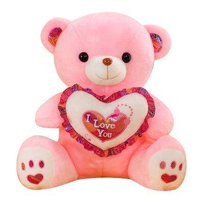 China Custom Plush Toy Plushie Teddy Bear With Lover's Gift Valentine's Day Love Teddy Bear Doll Animal Soft Led Light for sale