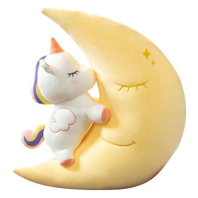 China Hot Sale Home Moon Unicorn Sleeping Pillow Creative Moon Unicorn Plush Toy Cushion Decoration Pillow for sale