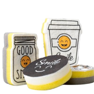 China 4 Pieces Sustainable Smiling Pattern Sponge Brush Kitchen Tool Kits For Rust Stain Pans for sale