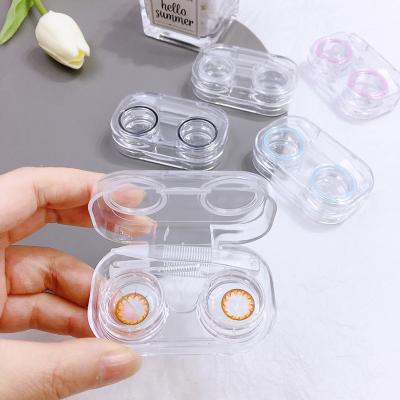 China Simple Compact Portable Contact Lenses Case Boxes Portable Compact Clear Transparent Cosmetic Cases Cabinet Full With Circle Myopia Contact Lenses Cases Rubber Boxes for sale