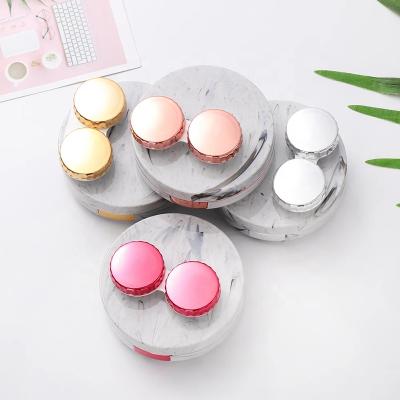 China High Quality Contact Lens Case Portable Contact Lenses Boxes Round Cases Luxury Personalized Custom Contact Lens Case Box Marble Pattern Contact Lenses Cases Boxes for sale