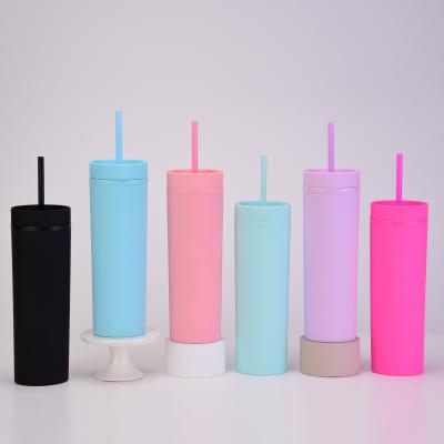 China Disposable BPA Free Straight Lean Cup 16 oz Double Wall Vinyl DIY Plastic Plastic Tumblers Matte Pastel Colored Acrylic Tumblers With Straw for sale