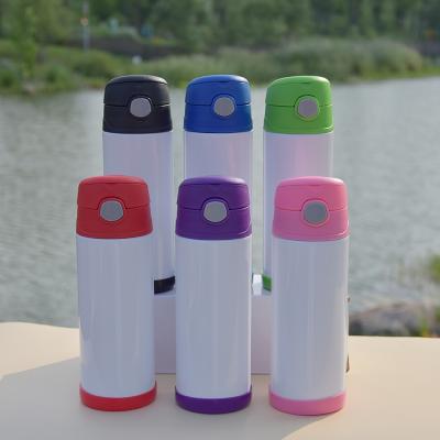 China Sustainable 350ml Sublimation Blanks Stainless Steel Upright Vacuum Insulated Kids Tumbler Water Bottle With Flip Lid for sale