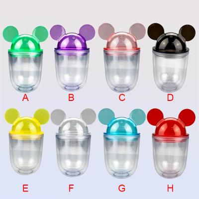 China 350ml Viable 450ml BPA Free Mickey Minnie Plastic Clear Cups With Lid And Straw Clear Mickey Mouse Cups for sale