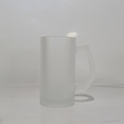 China Viable 16oz Sublimation Frosted Beer Mugs Glass Mug With Handle DIY Sublimation Glass Water Cup Mug In Stock for sale