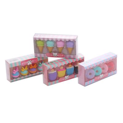 China 3D Promotional Eraser Shaped Eraser Kids Back To School Stationery Set Cute Ice Cream Donuts Eraser Set for sale