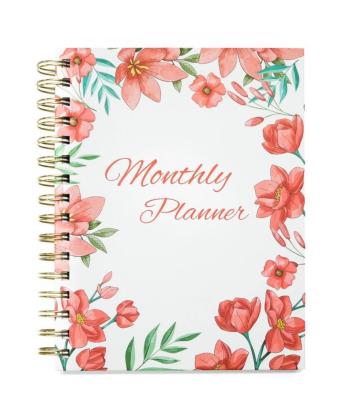 China Custom Spiral 2023 Monthly Planner Printed Design with Flower 12 Notebook Hardcover Monthly Planner for School and Office for sale