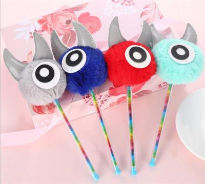 China office & Cute Fluffy Soft Monster Pen Bear Pom Pom Pom Pen Popular School Pen Cartoon Pen For Kids for sale