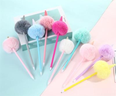 China office & School Pen Ice Ball Pens Soft Cute Soft Fluffy Pom Pom Gel Pen For Kids for sale