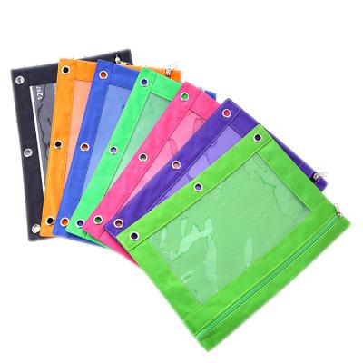 China Schools & Offices 3 Eyelet Binder School Pencil Case For School Children Oxford Three Hole Pencil Bag Punched Pencil Pouch for sale