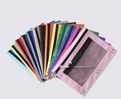 China Schools & Offices Cheap Mesh Binder Bag Perforated Pencil Case 3 Holes Pencil Pouch For School for sale