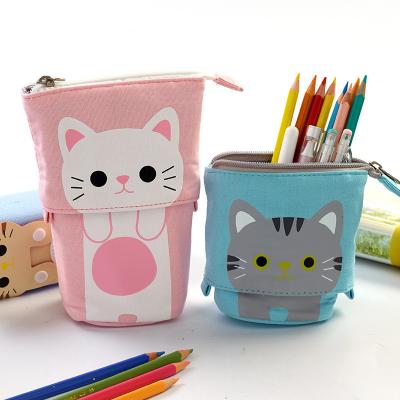 China Retractable Cute Standing Bag Pen Holder Pencil Case Stationery Case for Student Retractable Portable Pen Bag Office Organizer Box for sale