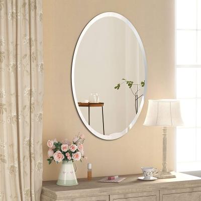 China Fashion Contemporary Oval Beveled Polished Frameless Wall Mirror For Bathroom Vanity Bedroom Decorative Wall Mirror for sale