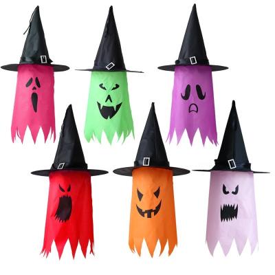 China Hot Selling Colorful Halloween Decoration LED Halloween Hat Glow Witch Masquerade Hat Decoration Ghost Pendant for sale