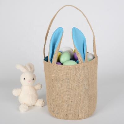 China Easter Decoration Personalized Burlap Easter Basket Bunny Ear Creative Candy Gift Bag for sale