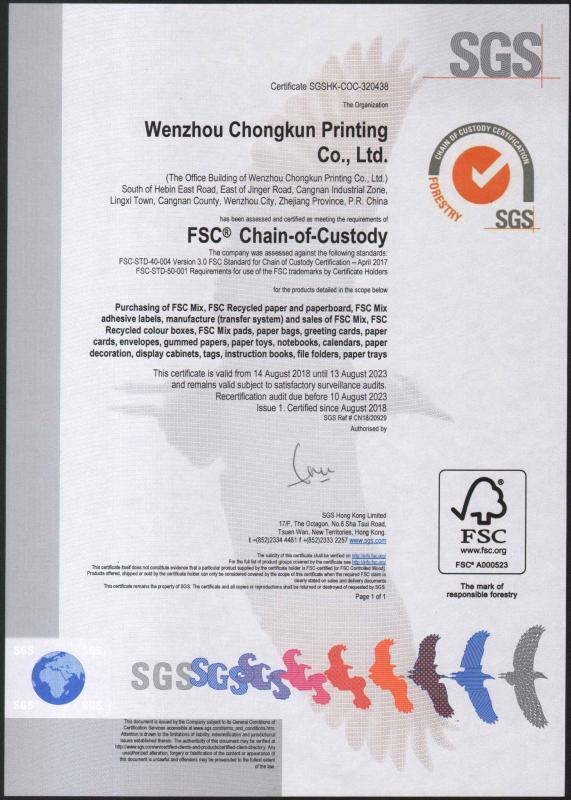 FSC - Wenzhou Chongkun Printing Co., Ltd.