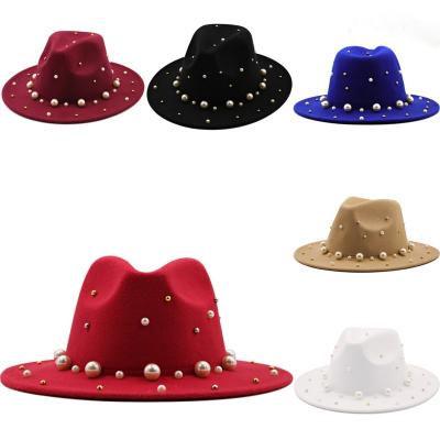 China Easy To Install And Remove Fedora Hat With Pearl Solid Color New Designer Fedora Hats for sale