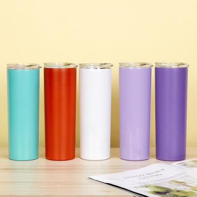 China Disposable Colorful Lean Tumbler Cups 20oz 600ml Double Wall Vacuum Insulated Stainless Steel Tumbler With Lids for sale