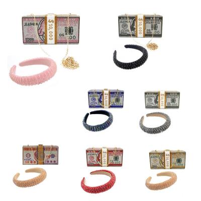 China Waterproof rhinestone money bags with headband sets pinch for women fashion design 2020 new design money purse rhinestone headband new for sale