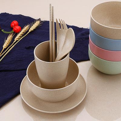 China Eco-friendly Portable Wheat Straw Cutlery Disposable Hot Sale Wheat Straw Plastic Gift Box Tableware Set for sale