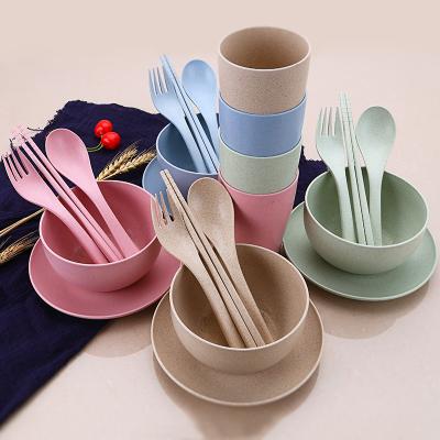 China 6pcs Spoon Fork Eco-Friendly Chopsticks Roll Cup Wheat Straw Fork Portable Picnic Cutlery Set for sale