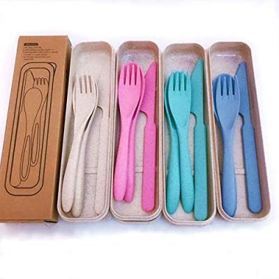 China Straw Spoon Fork Knife Wheat Plastic Cutlery Set Travel Disposable Eco-friendly Drinking Camping Cutlery for sale