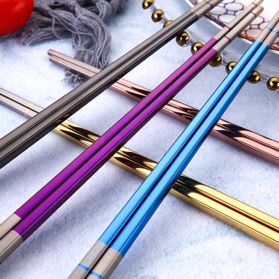 China Viable Japanese Colorful Stainless Steel Tableware Chopsticks Set Shiny Fashion Titanium Gold Plated Chopsticks for sale