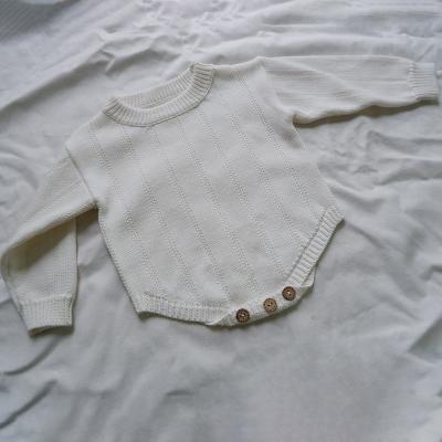 China 100% Cotton Neutral Baby Knit Sweater Romper Manufacturer 100%Cotton Jumpsuit Button Custom Onsie Jacquard Knitted Long Sleeve Romper Infant for sale