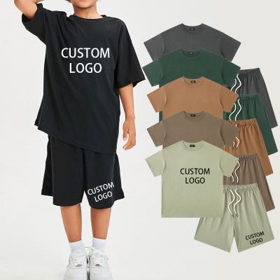 China Hip Hop Summer Kids Tracksuit Manufacturer Drop Shoulder Tee Oversized Track Shorts 2 Pieces T-shirt And Short Set Boys Streetwear for sale