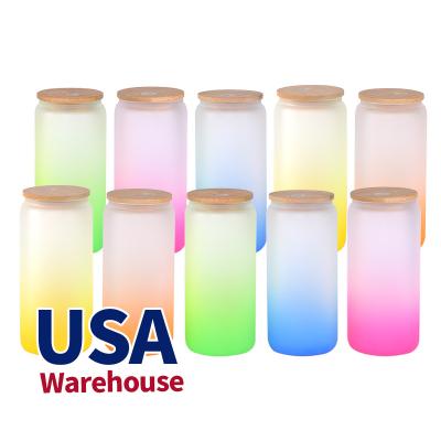 China Viable USA Warehouse Diy Printing Iridescent 16Oz 20Oz 25Oz Soda Beer Can Glass Mug With Lid And Bamboo Straw for sale