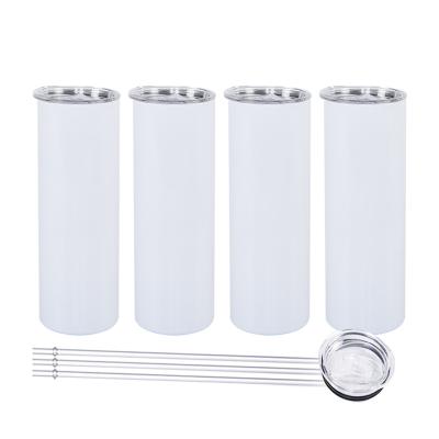 China Viable USA Ware Sublimation 20Oz 30 Oz Skinny Wholesale White Straight Stainless Steel Tumblers With Straw And Lid for sale