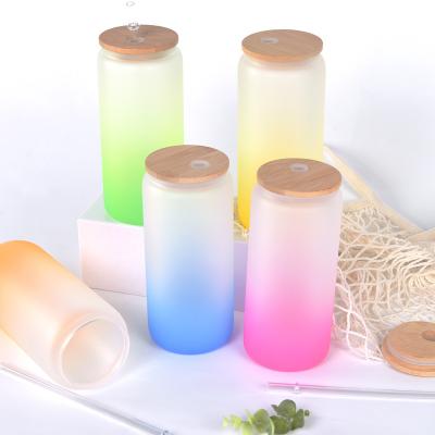 China Wholesale Custom Viable Logo Sublimation 16Oz 25Oz Mixed Iridescent Colored Frosted Glass Straw With Lid And Tumbler for sale