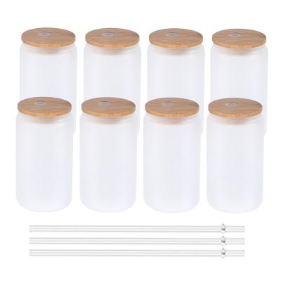 China Wholesale 12Oz 16Oz Viable Custom Reusable Clear Sublimation Drinking Glass Coffee Tumblers With Lid And Bamboo Straw for sale