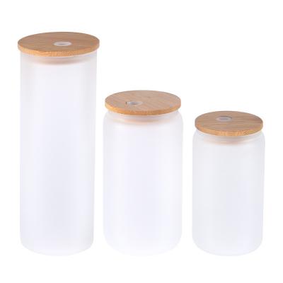 China Viable 16Oz 20Oz 25Oz Bpa Free Bulk Clear Frosted Glass Can Mug Blanks Sublimation Boba Straight Tumbler With Lid And Straw for sale