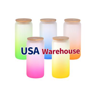 China Wholesale Viable Gradient Color 16Oz 20Oz 25Oz Glass Frosted Iced Coffee Can With Lids And Straws for sale