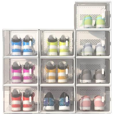 China Sustainable Shoe Boxes Clear Plastic Stackable Pull-Out Shoe Box Transparent Box Storage Racks Shoes Rack Convenient Assemblable Storage for sale