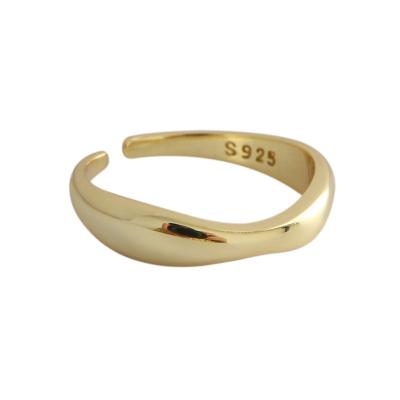 China TRENDY Custom 18K Gold Plated Ring Irregular Ripple Smooth Cambered Surface Resizable 925 Sterling Silver Ring for sale