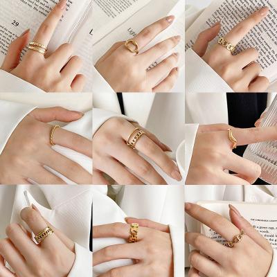 China Korean Vintage Minimalist 14K Gold Plated Geometric Rings Stainless Steel Double Layer Adjustable Twist Minimalist Ring For Wome for sale