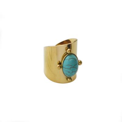 China Stainless Steel Chunky Blank Wide Statement Gemstone Ring Women's Crystal Opening Ring Gold Plated Vintage Adjustable Thick Natural Stone for sale