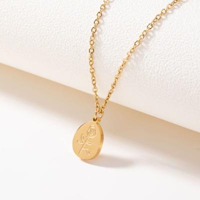 China Tasty Vintage Accessories Jewelry 14k Gold Plated Stainless Steel Classic Rose Pendant Necklace For Women Necklace for sale