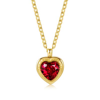 China Vintage 2022 Natural Stainless Steel Rhinestone Necklace 14K Gold Plated Cubic Zircon Heart Shape Crystal Stone Pendant Necklace for sale