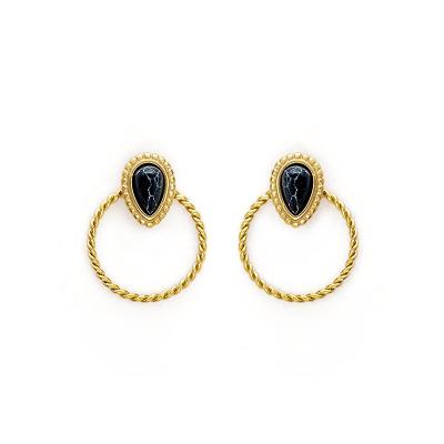 China 2022 Vintage High Quality Quartz 14k Black Gold Plated Earring Stud With Hook Natural Healing Stone Gemstone Drop Earrings For Women for sale