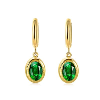 China Vintage Gemstone Drop Dangle Earrings Girls Jewelry Stainless Steel Jewelry 18K Rhinestone Circle Stone Colorful Earrings for sale