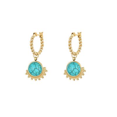 China Vintage Hot Selling 18K Gold Plated Women Geometric Chunky Circle Zircon Drop Earrings Twist Circle Earring For Women for sale