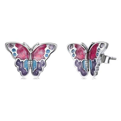 China FASHIONABLE wholesale minimalist 925 sterling silver earrings stud fashion butterfly earrings crystal women silver stud earrings for sale