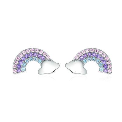 China FASHIONABLE Unique Rainbow Zircon Stud 925 Sterling Silver Simple Colorful Cute Earring For Women Girl Silver Jewelry for sale