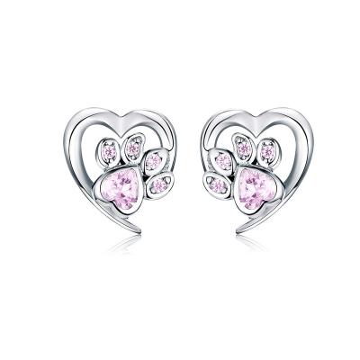 China Fashion TRENDY Vintage Heart Shaped Earrings Design Zircon Dog Paw 925 Sterling Silver Stud Earring For Women Jewelry for sale