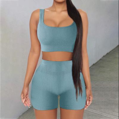 China 2021 Summer Hot Women Breathable Two Piece Tracksuit Seamless Bra&shorts Workout Wear Woman Yoga Set for sale